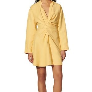 NWT Sandro Dress Yellow Long Sleeve Linen Dress. Size 40 (size 8).